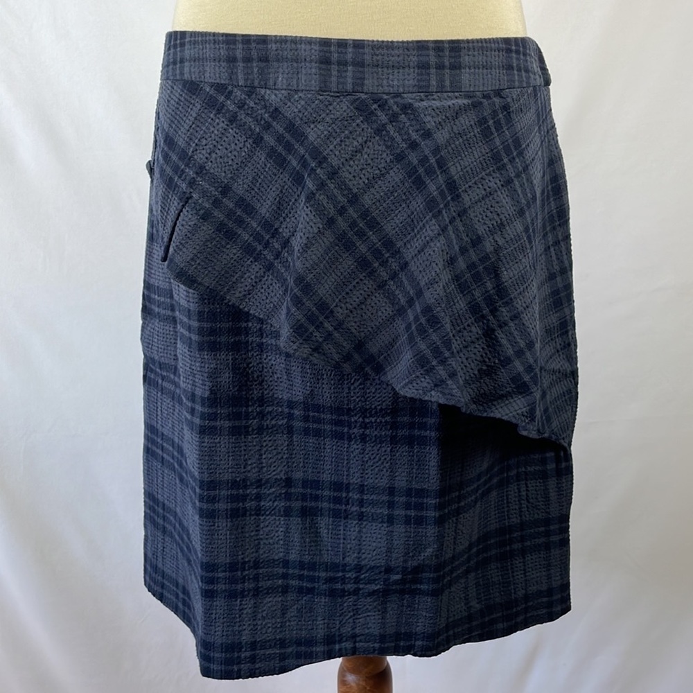 Banana Republic Grey and Black Plaid Pencil Skirt with Ruffle Accent - Size 12